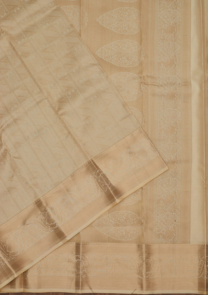 Beige Zariwork Pure Silk Saree-Koskii