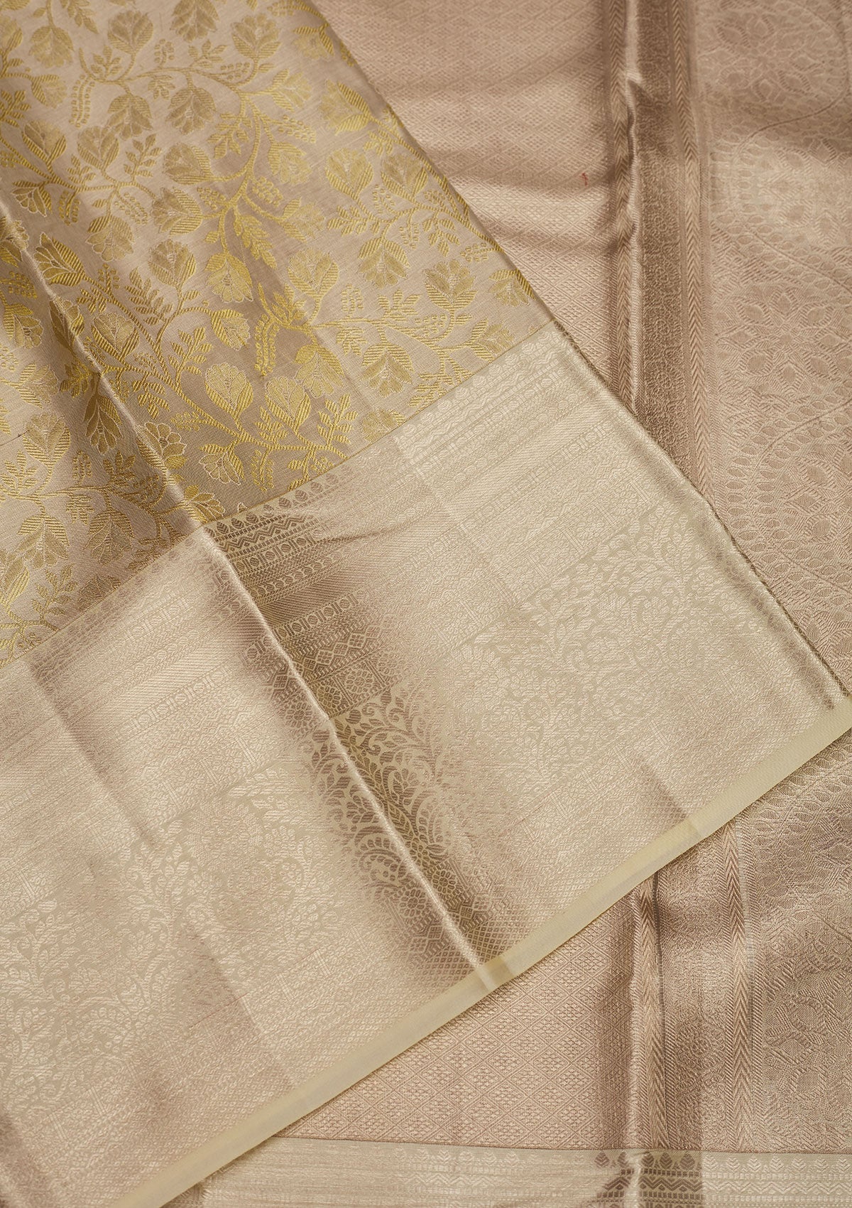 Beige Zariwork Pure Silk Saree-Koskii