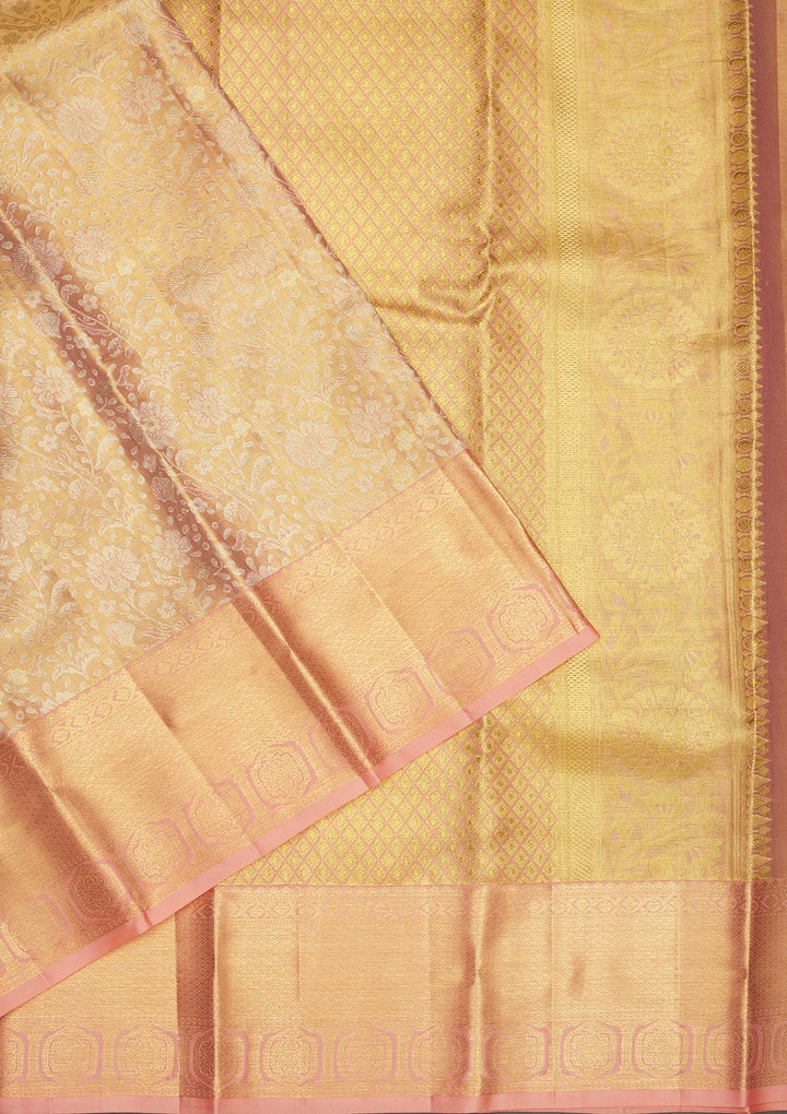 Beige Zariwork Pure Silk Saree-Koskii