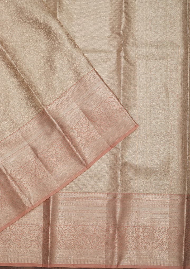 Beige Zariwork Pure Silk Saree-Koskii