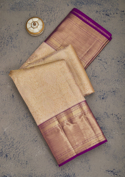Beige Zariwork Pure Silk Saree-Koskii