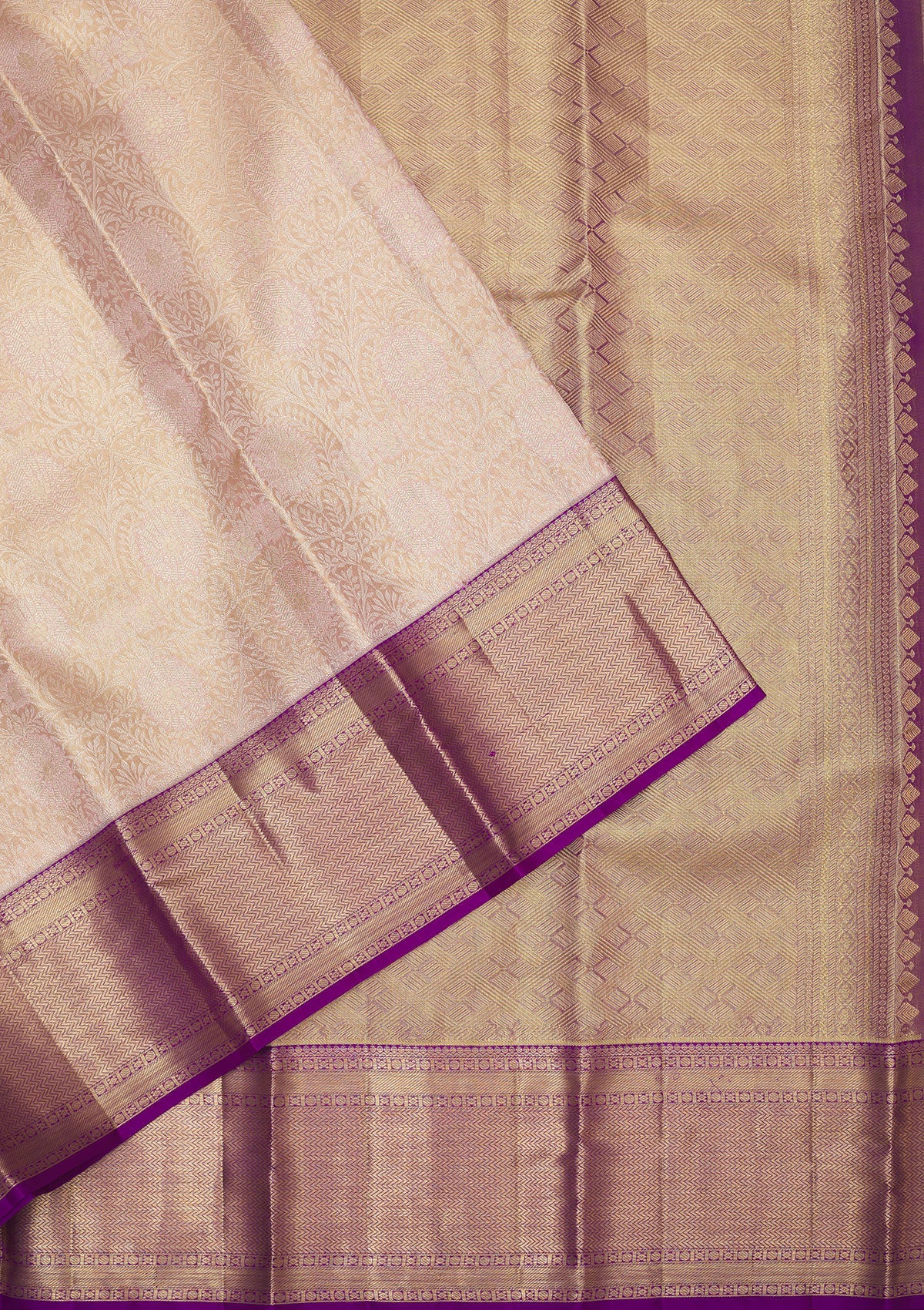 Beige Zariwork Pure Silk Saree-Koskii