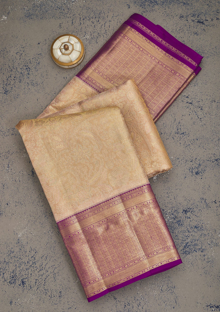 Beige Zariwork Pure Silk Saree-Koskii