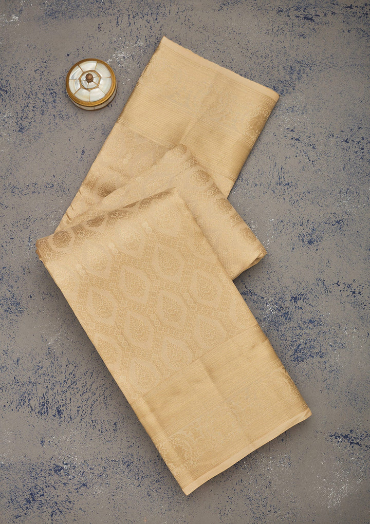 Beige Zariwork Pure Silk Saree-Koskii
