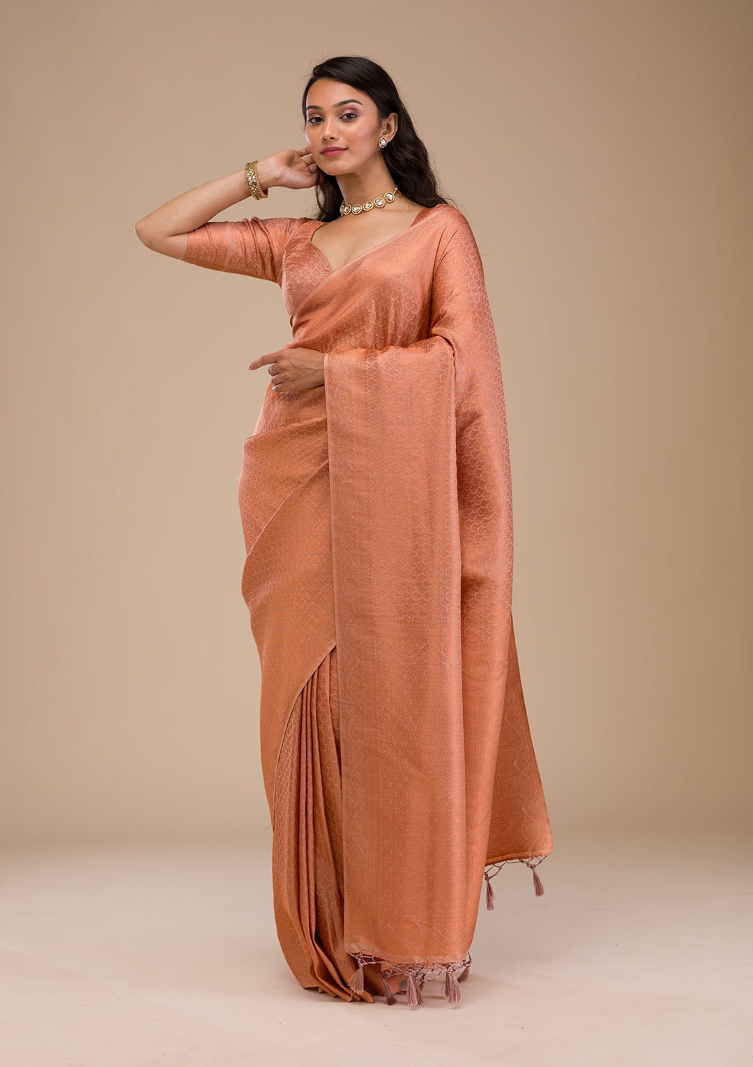 Beige Zariwork Soft Silk Saree-Koskii