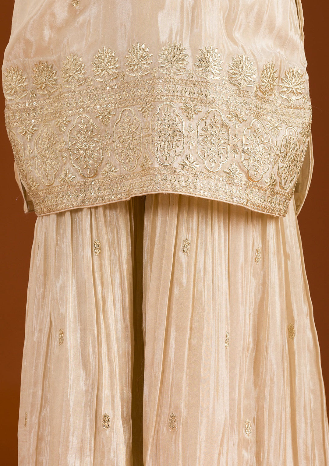 Beige Zariwork Tissue Readymade Salwar Suit