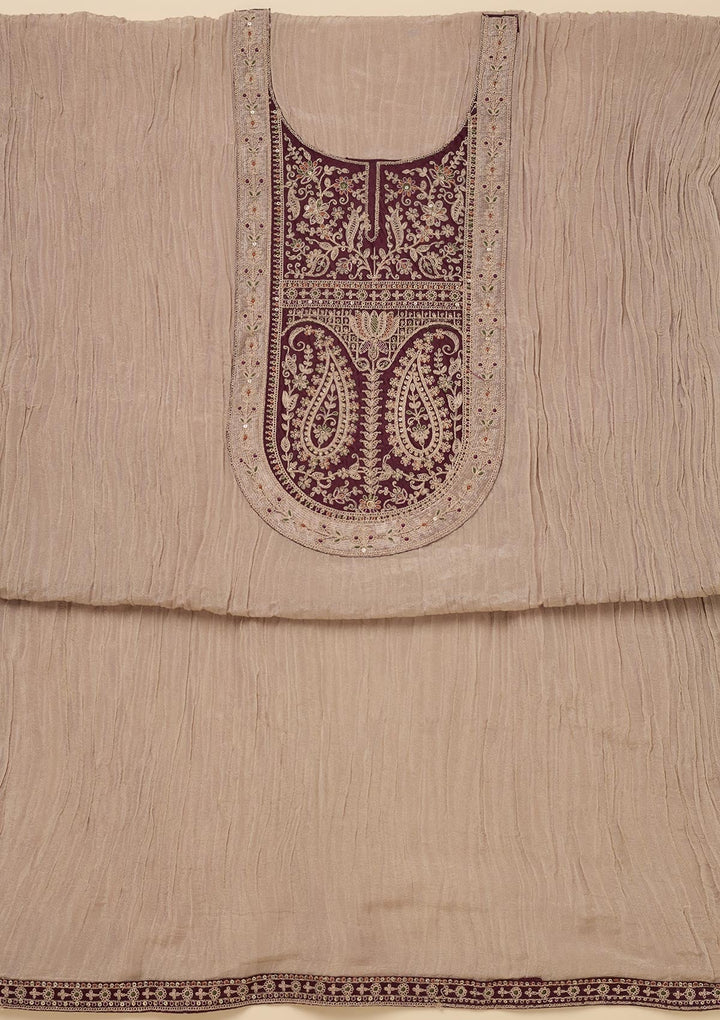 Beige Zariwork Tissue Unstitched Salwar Suit-Koskii