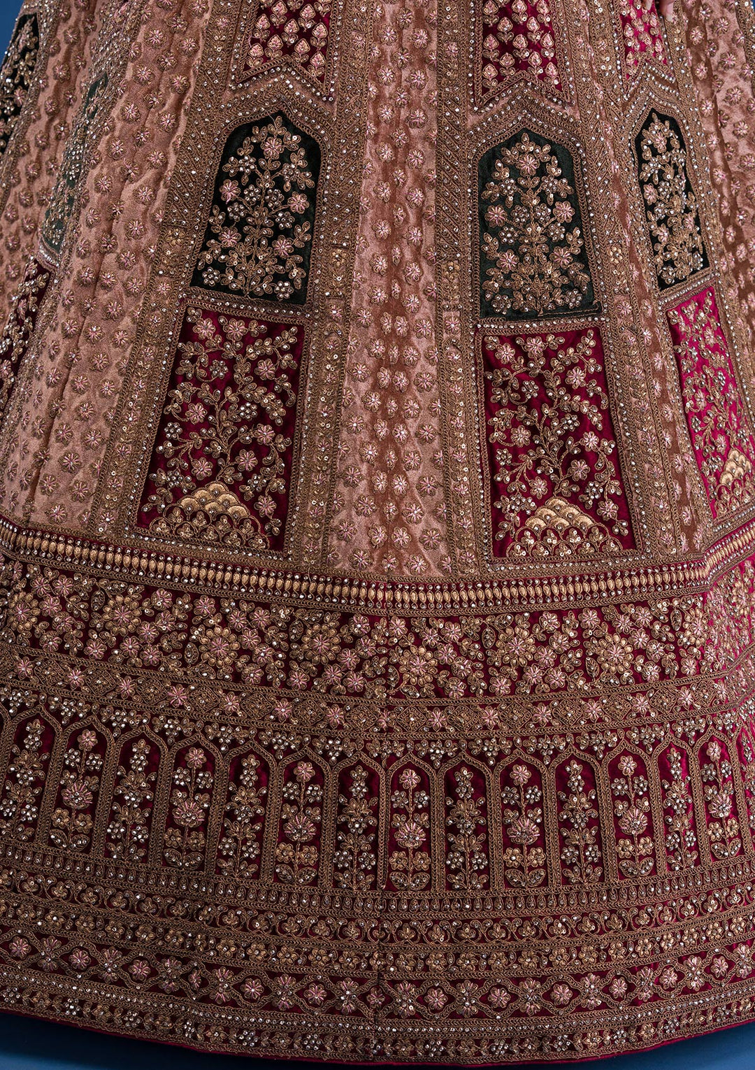 Beige Zariwork Velvet Readymade Lehenga-Koskii
