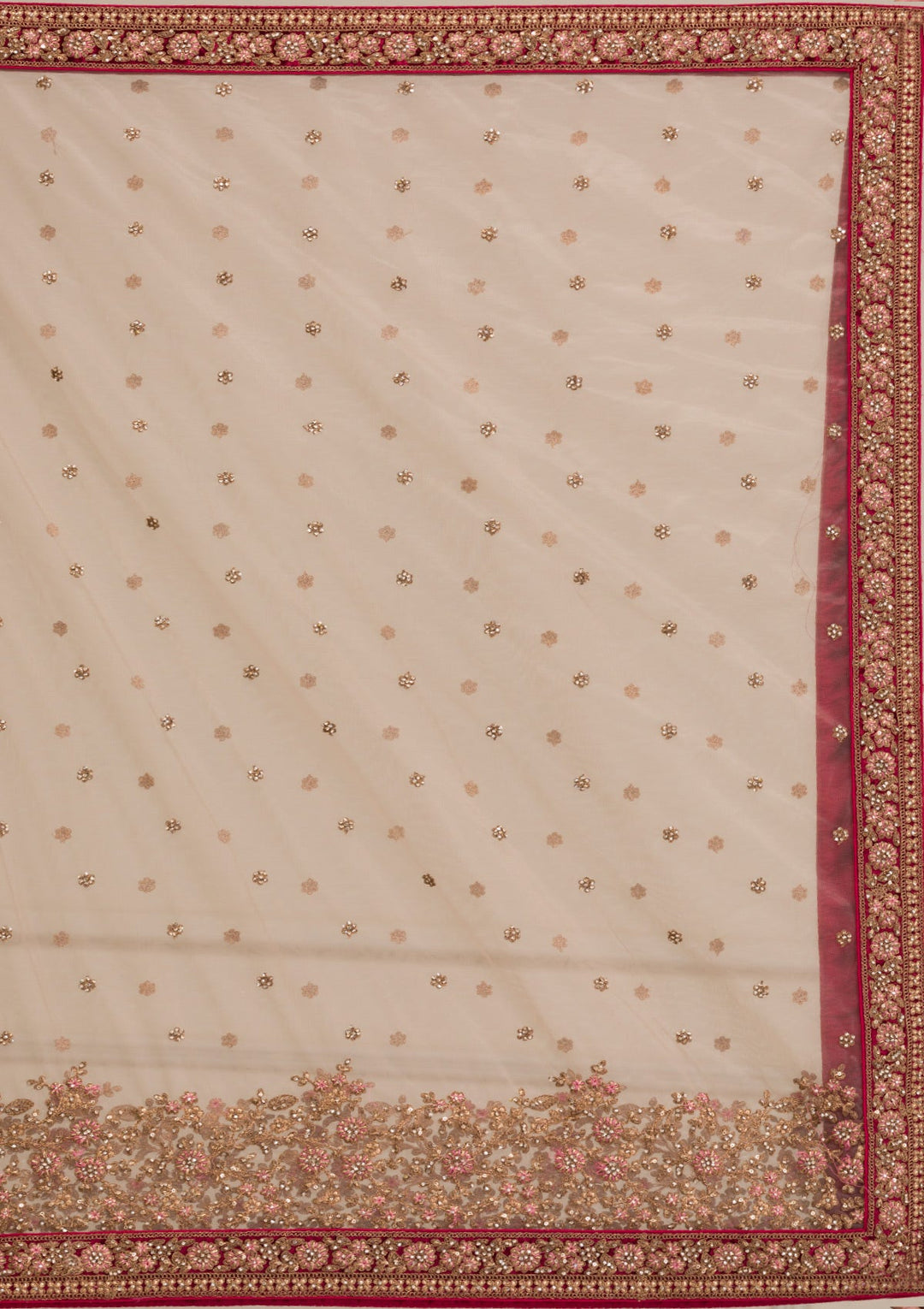 Beige Zariwork Velvet Readymade Lehenga-Koskii