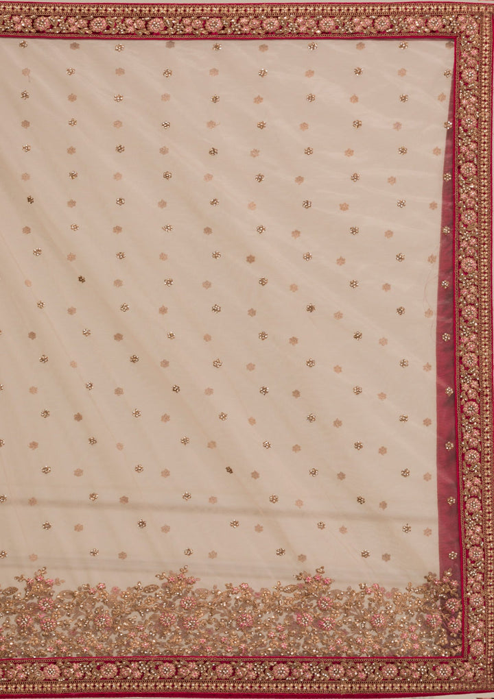 Beige Zariwork Velvet Readymade Lehenga-Koskii