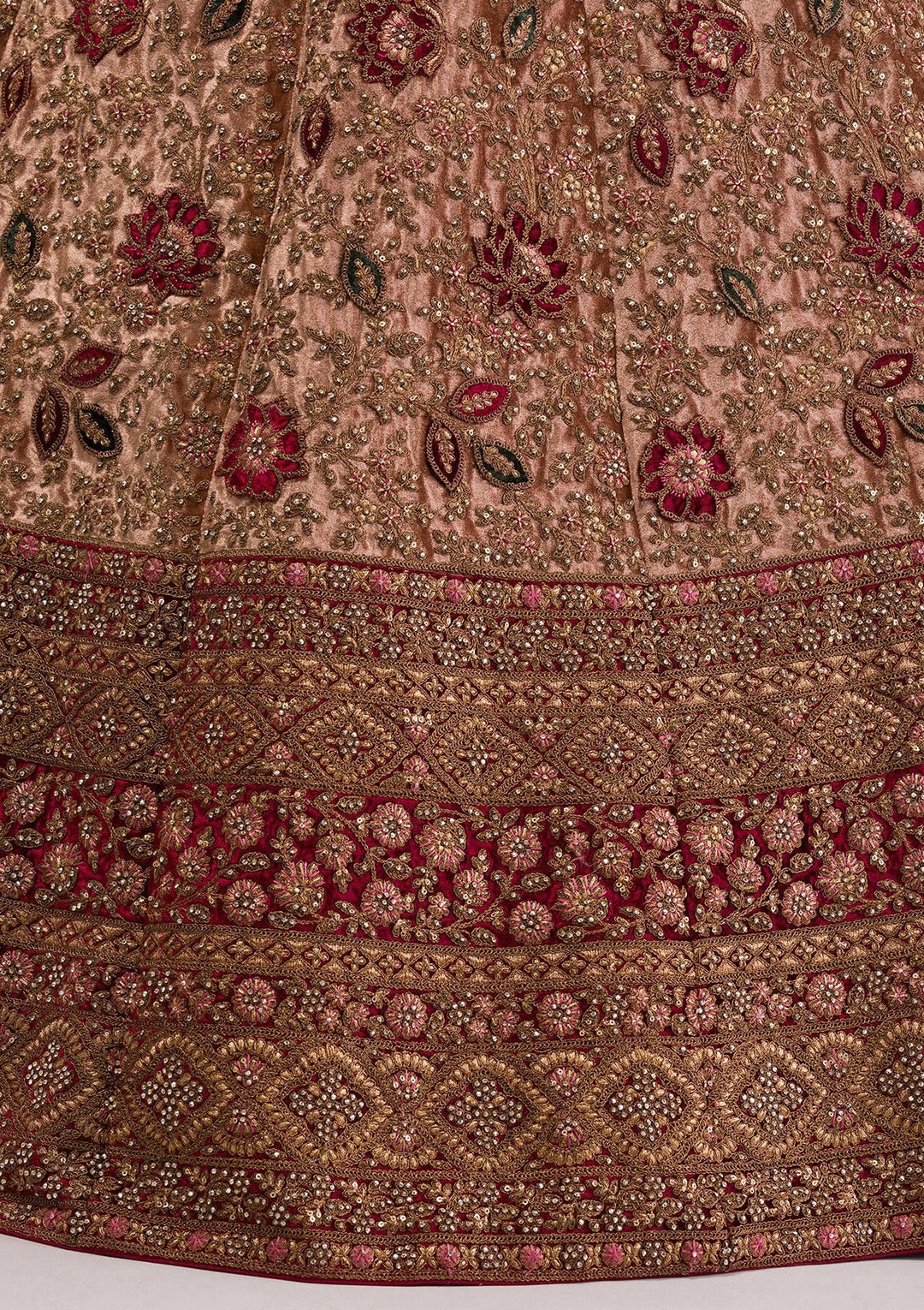 Beige Zariwork Velvet Readymade Lehenga-Koskii