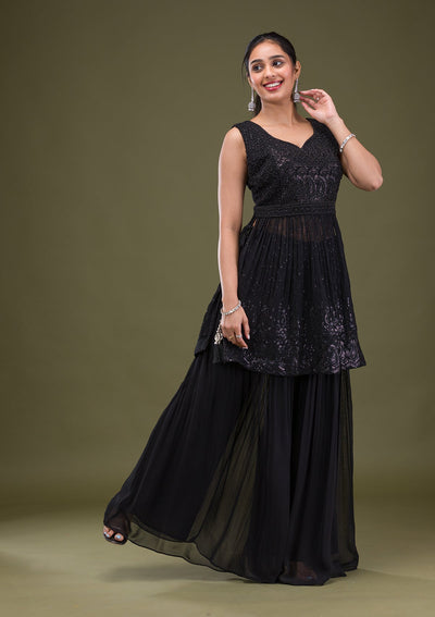 Black Cutdana Georgette Readymade Salwar Suit-Koskii