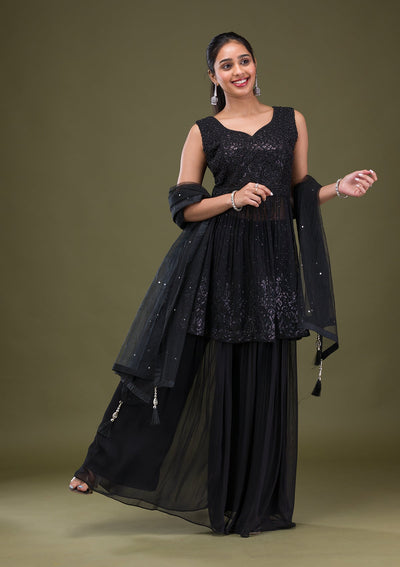 Black Cutdana Georgette Readymade Salwar Suit-Koskii
