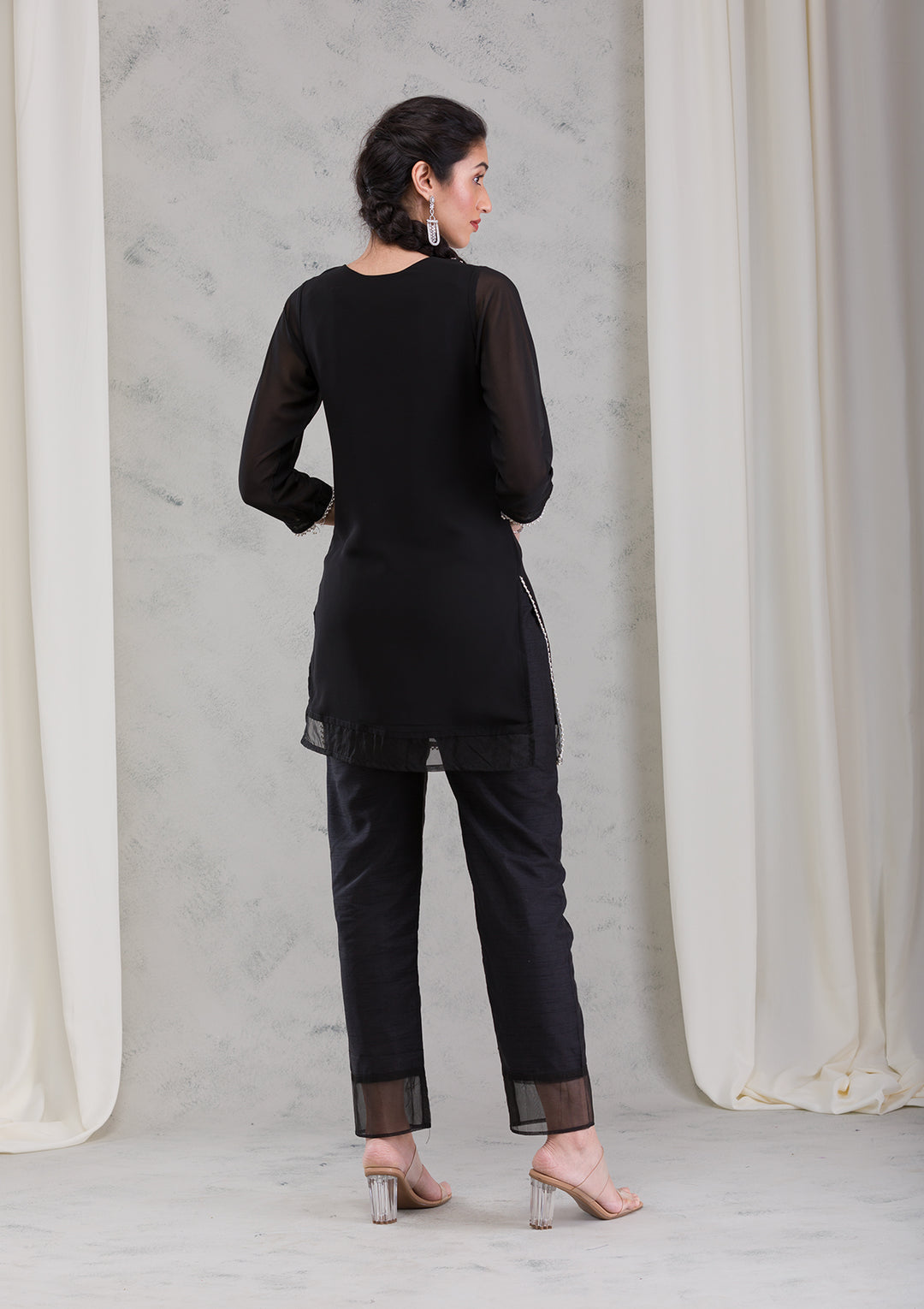 Black Cutdana Georgette Readymade Salwar Kameez