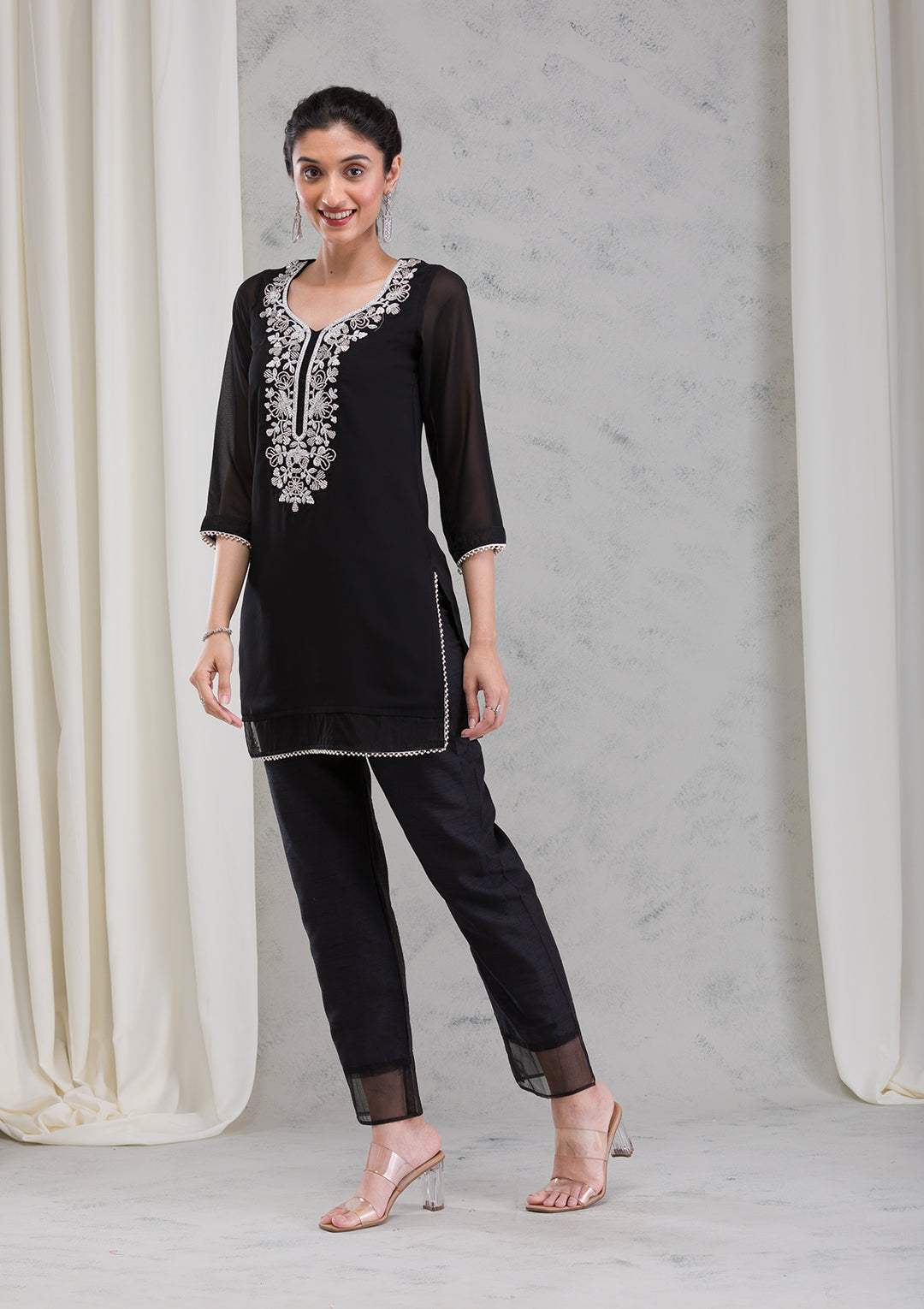 Black Cutdana Georgette Readymade Salwar Kameez