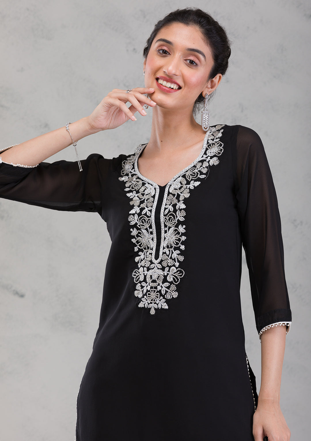 Black Cutdana Georgette Readymade Salwar Kameez