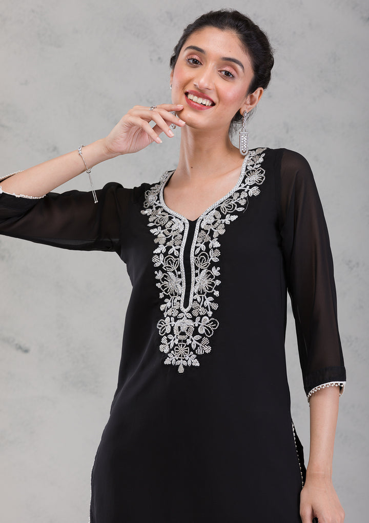 Black Cutdana Georgette Readymade Salwar Kameez