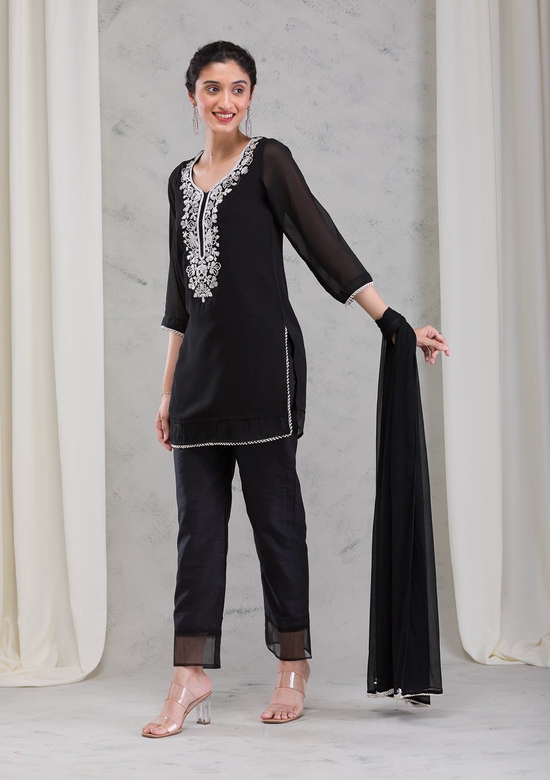 Black Cutdana Georgette Readymade Salwar Kameez