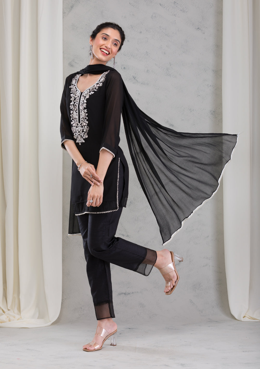 Black Cutdana Georgette Readymade Salwar Kameez