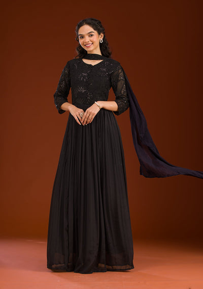 Black Cutdana Georgette Readymade Salwar Suit-Koskii