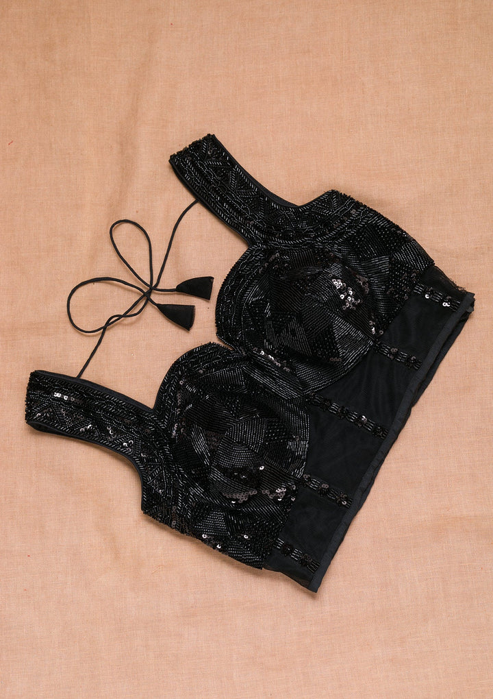 Black Cutdana Net Blouse-Koskii