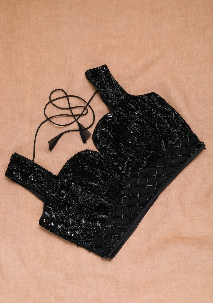 Black Cutdana Net Blouse-Koskii
