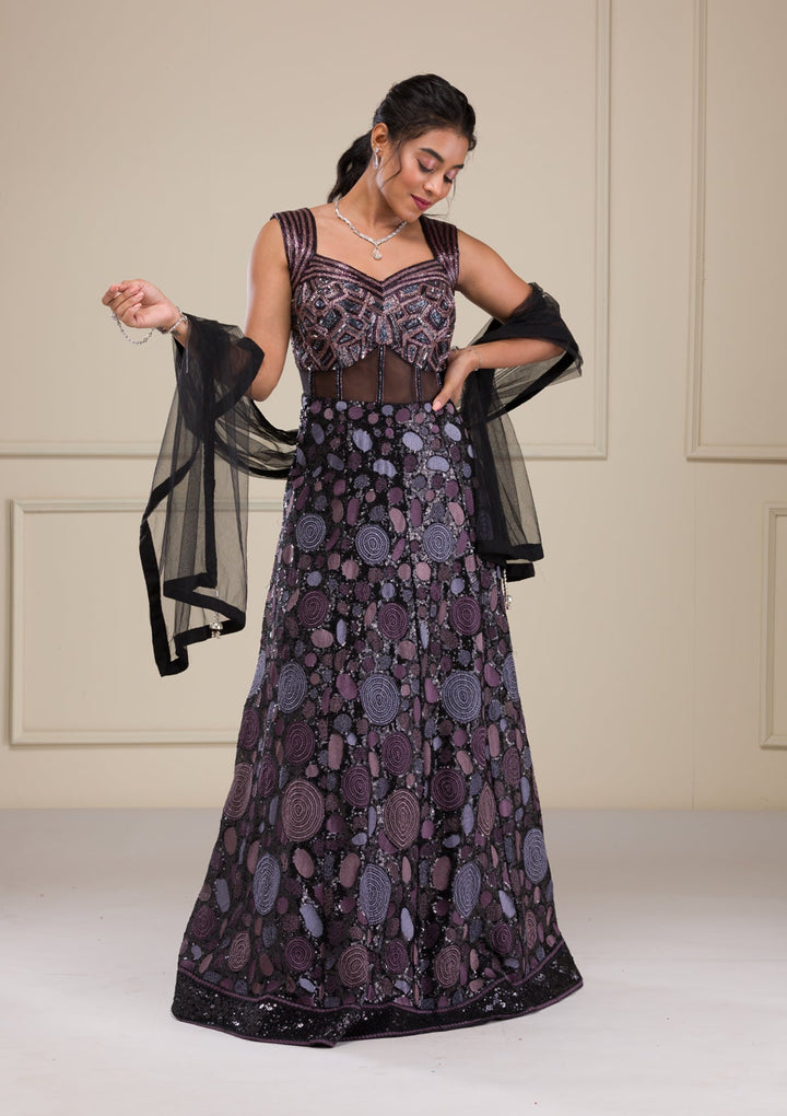 Black Cutdana Net Gown-Koskii