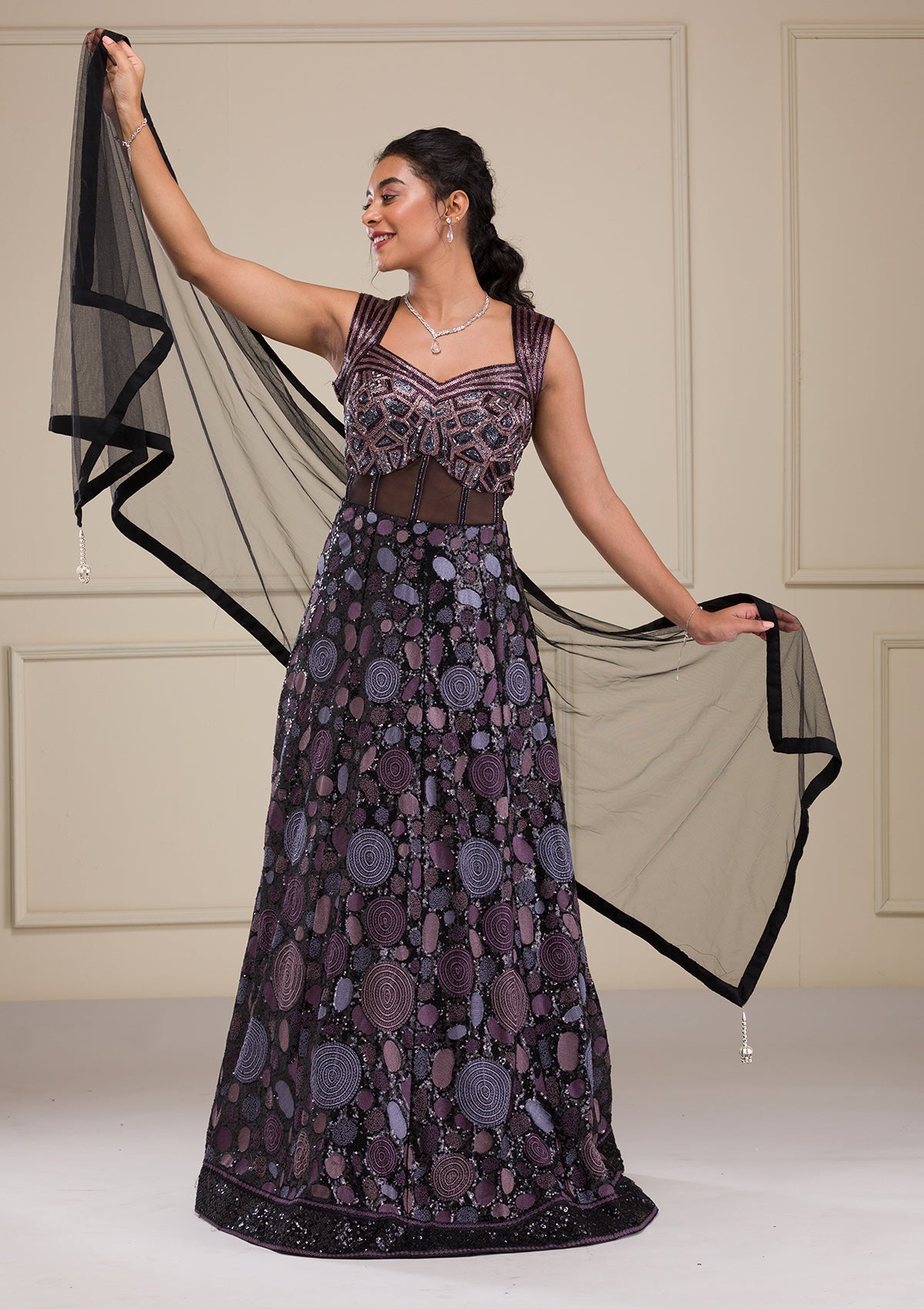 Black Cutdana Net Gown-Koskii