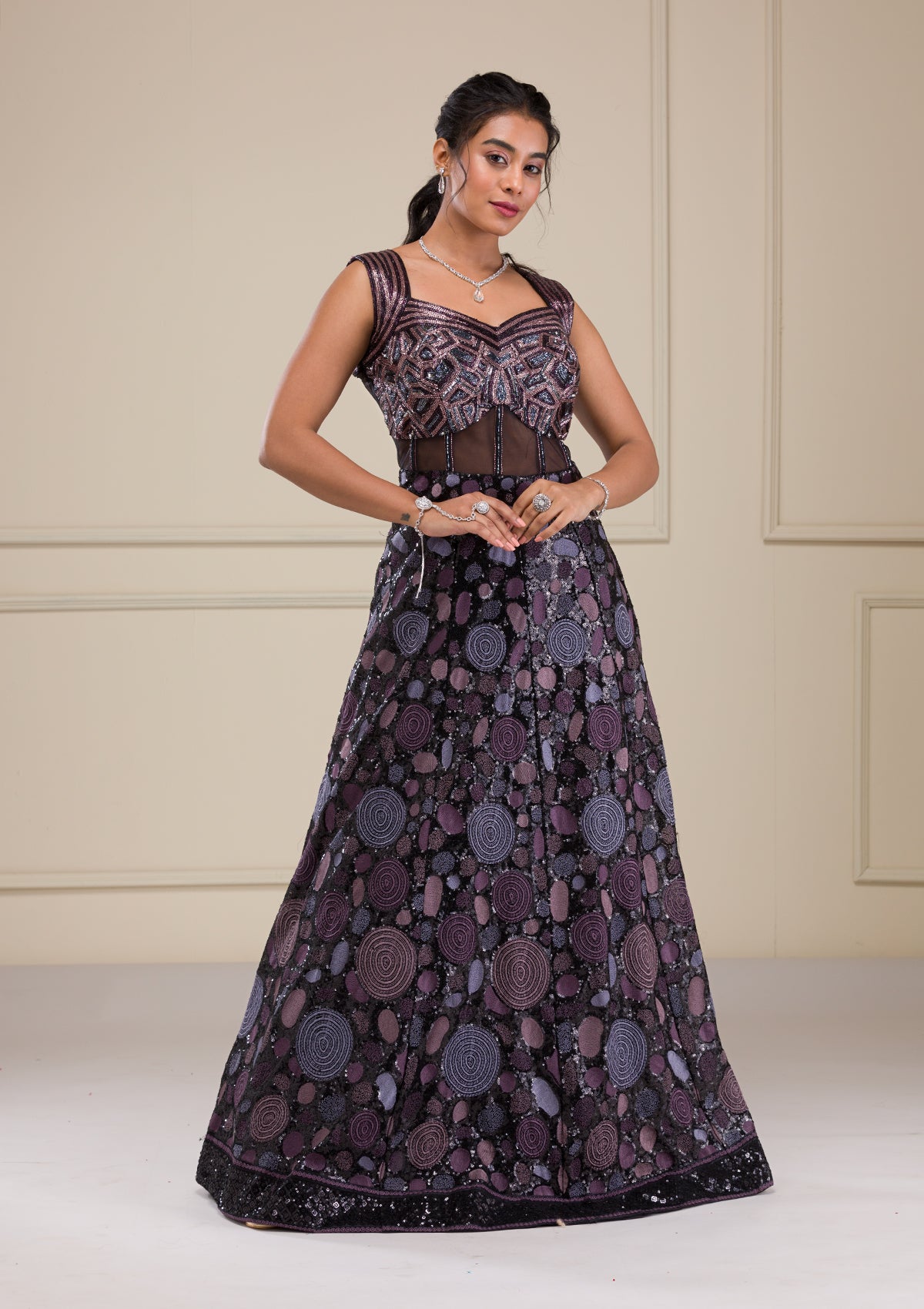 Black Cutdana Net Gown-Koskii