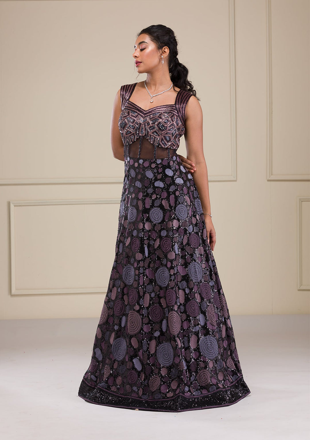 Black Cutdana Net Gown-Koskii