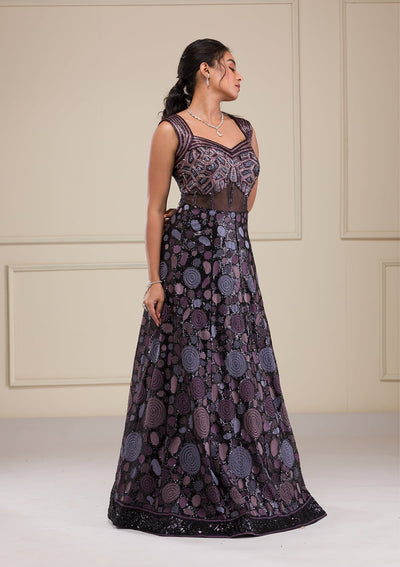 Black Cutdana Net Gown-Koskii