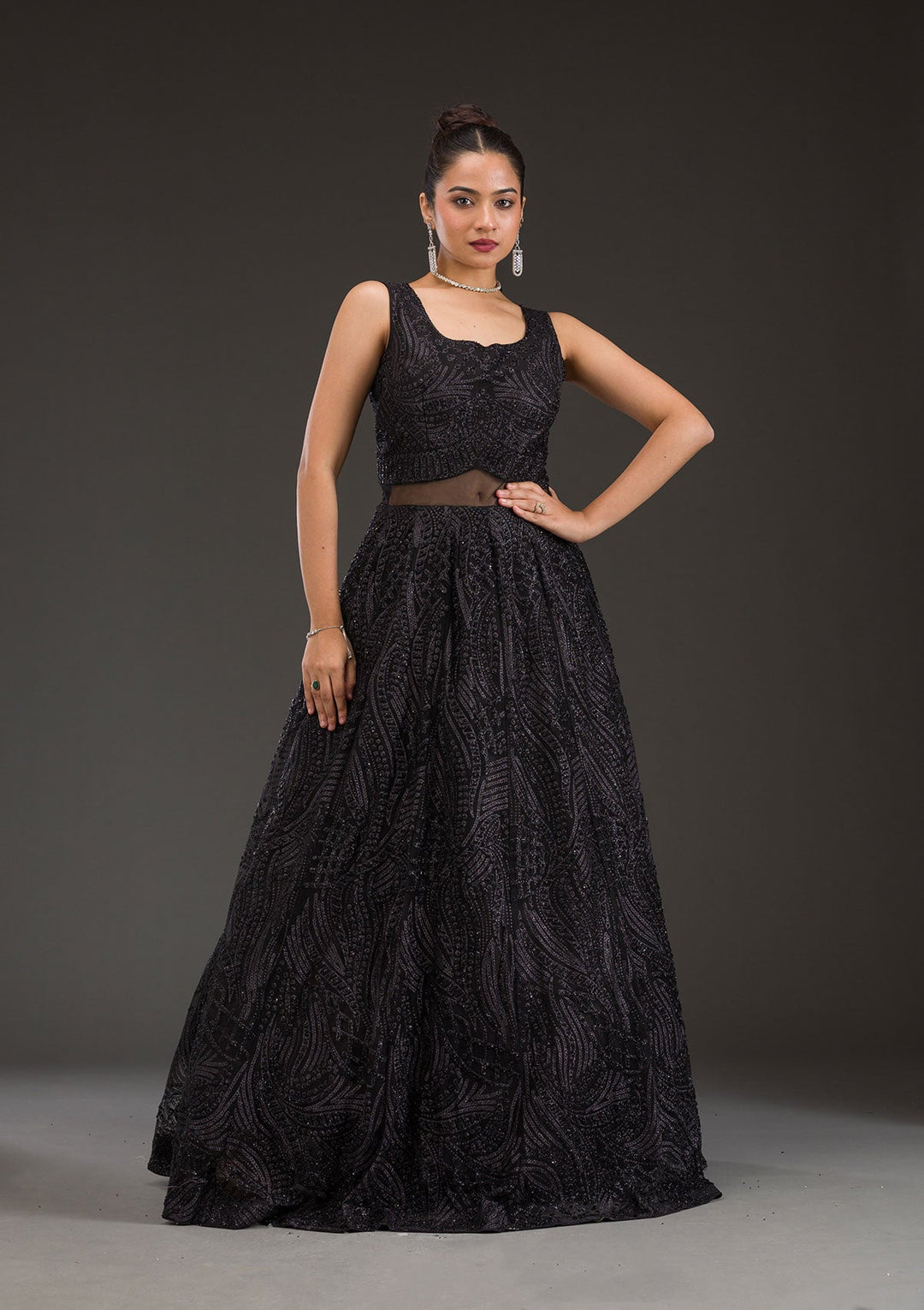 Buy Black Cutdana Net Gown Koskii - Main Image