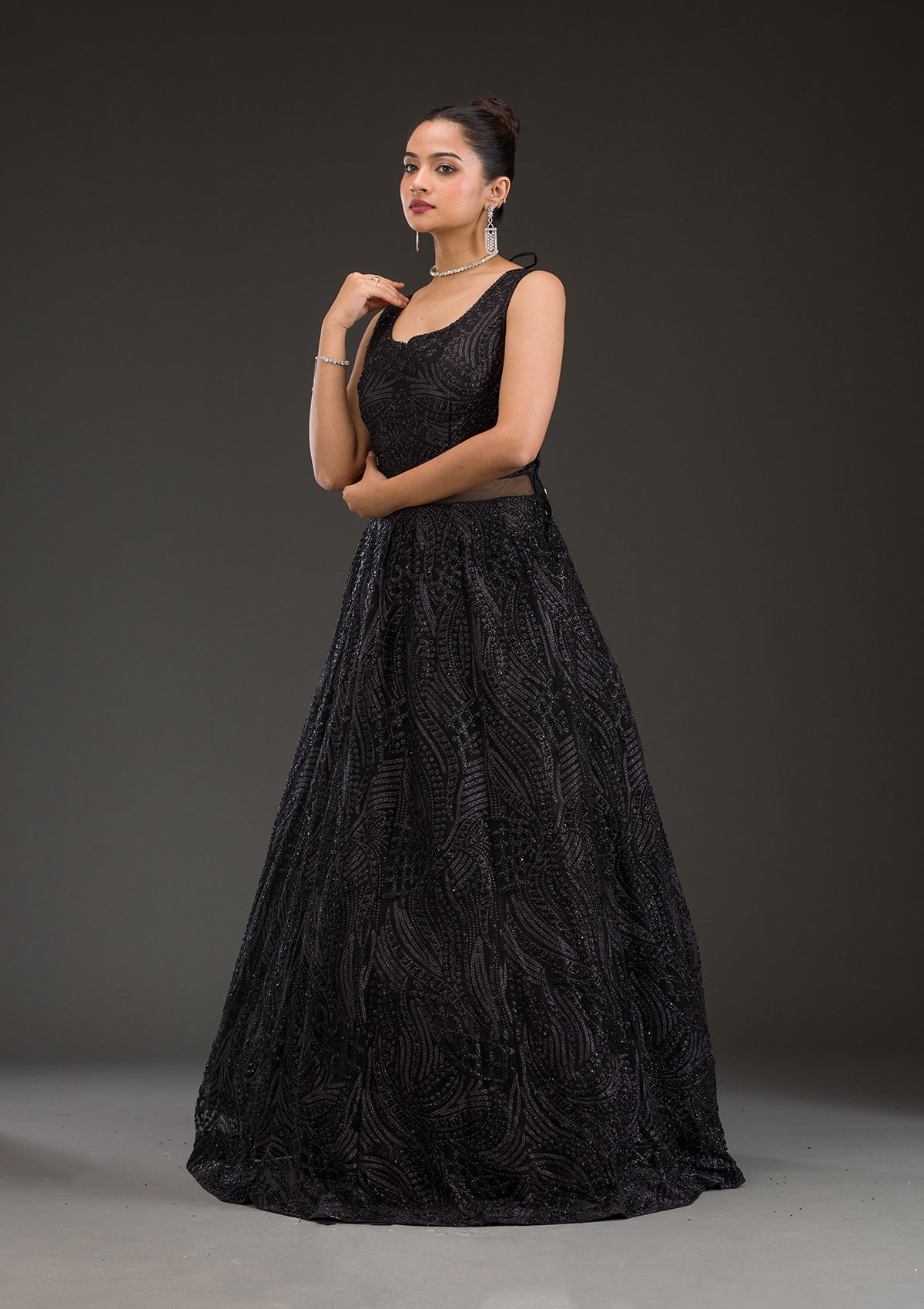 Black Cutdana Net Gown-Koskii