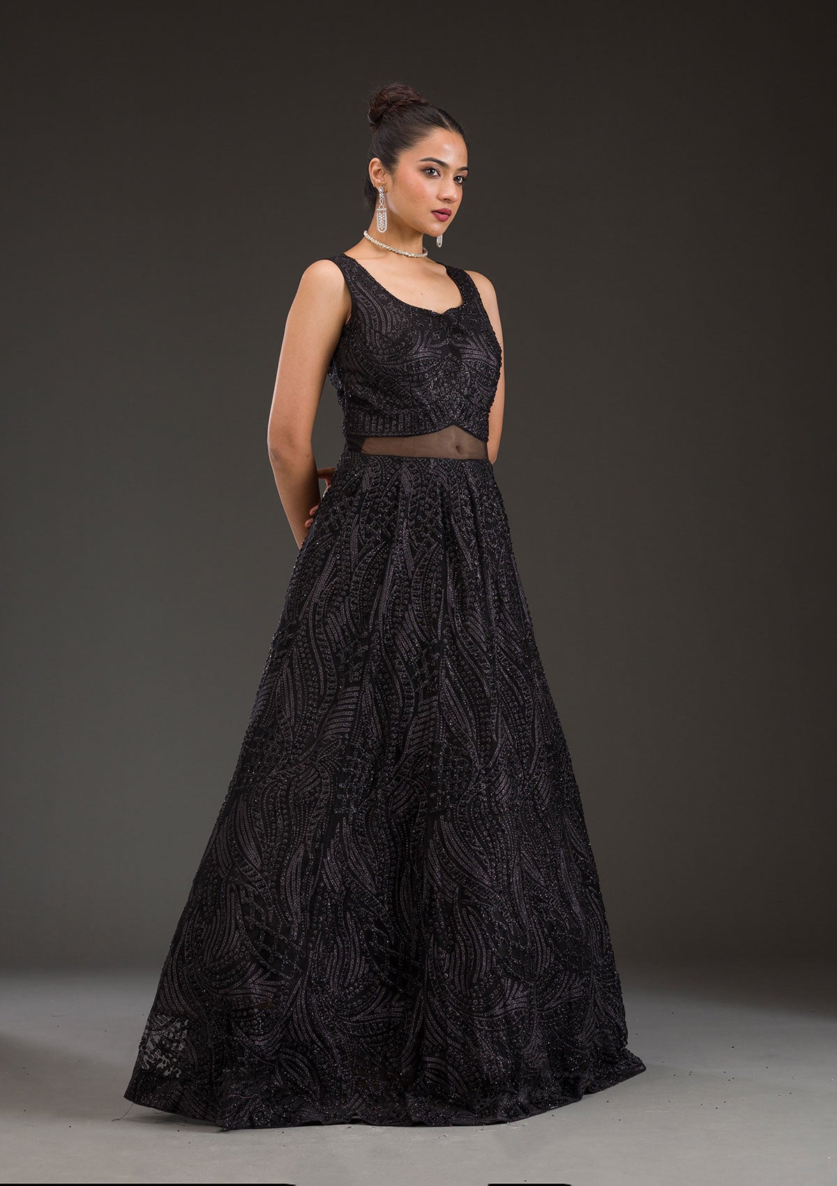 Black Cutdana Net Gown-Koskii