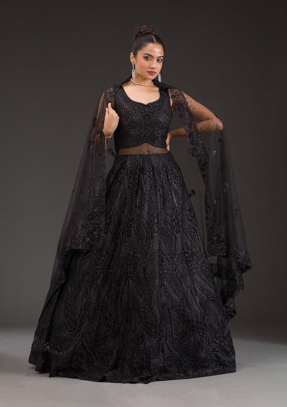 Black Cutdana Net Gown-Koskii