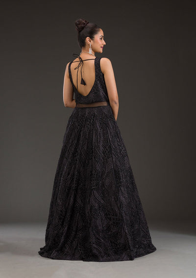 Black Cutdana Net Gown-Koskii