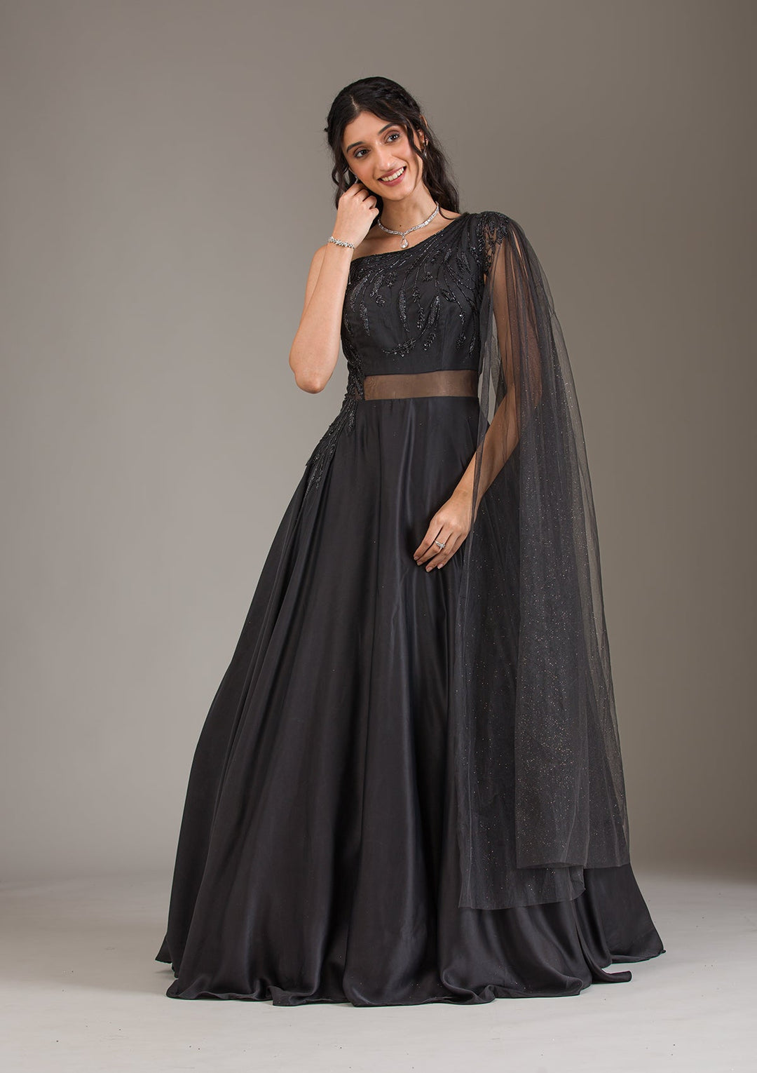 Buy Black Cutdana Net Gown