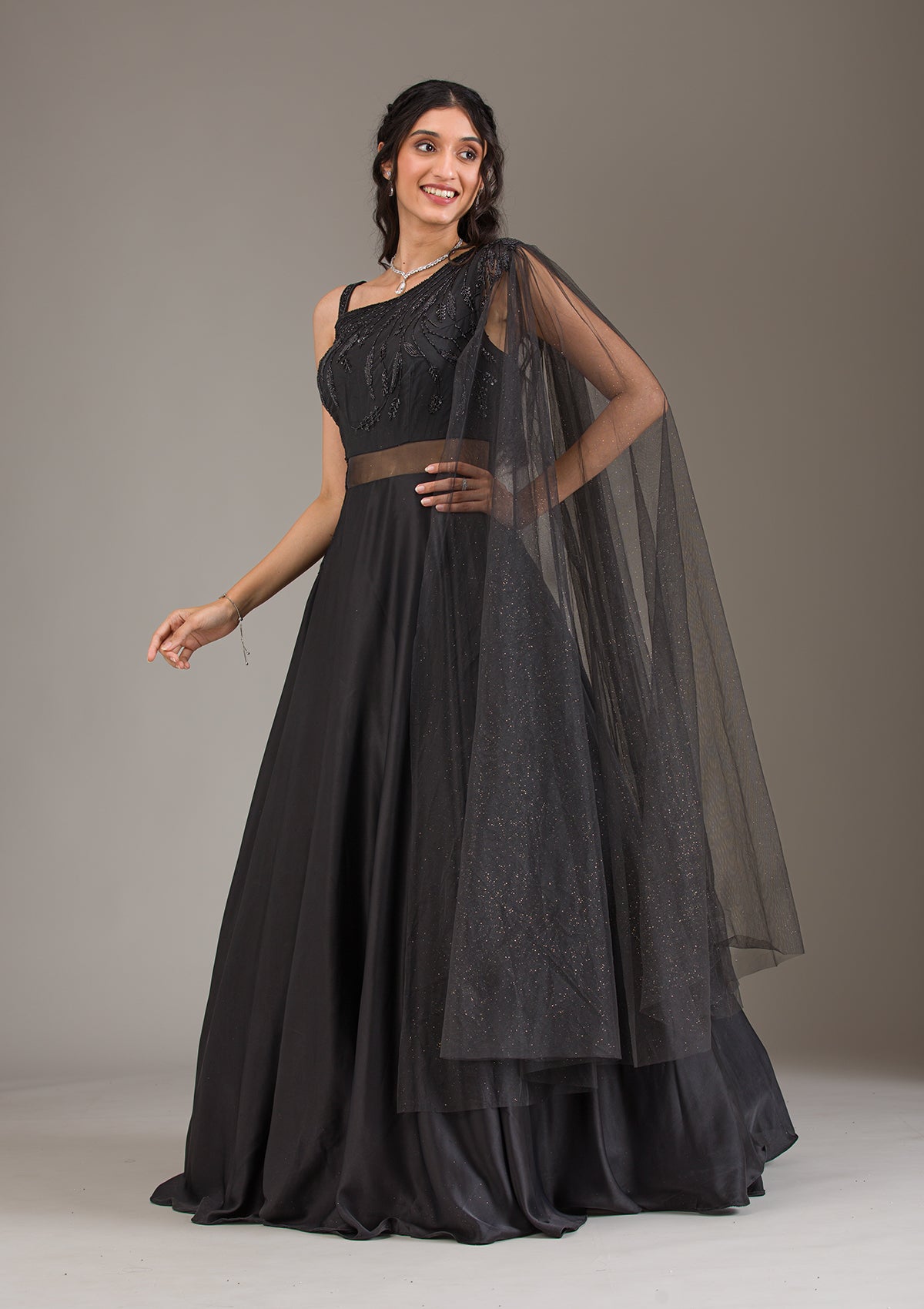 Black Cutdana Net Gown-Koskii