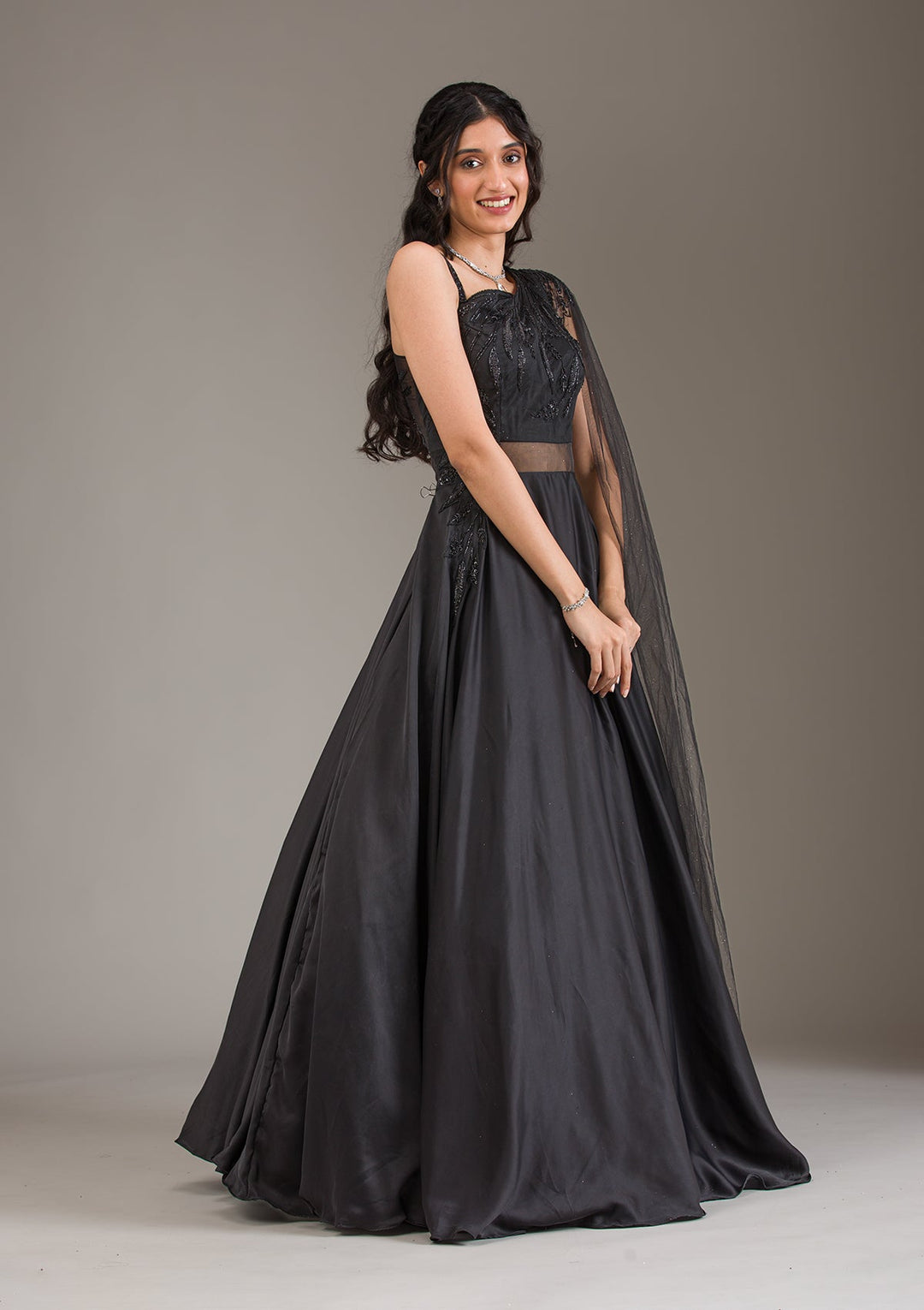 Buy Black Cutdana Net Gown