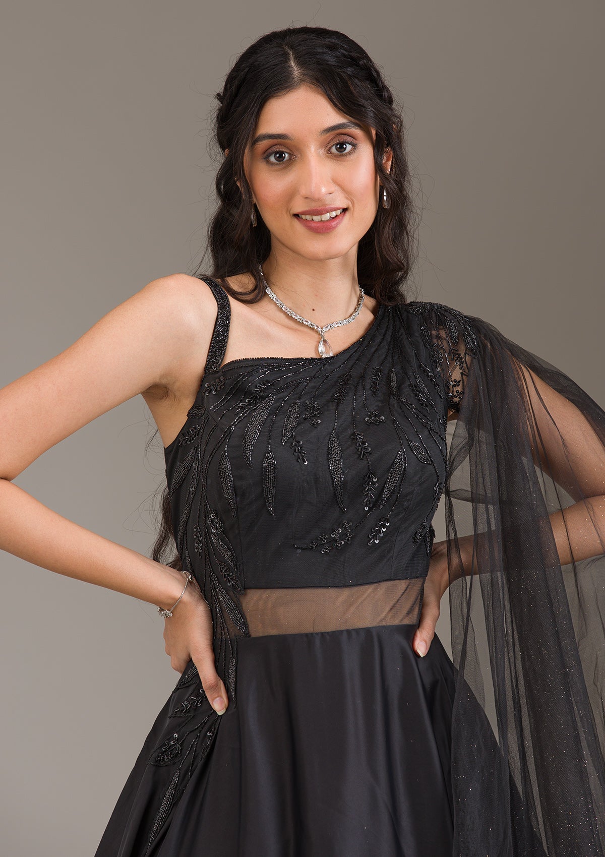 Black Cutdana Net Gown-Koskii