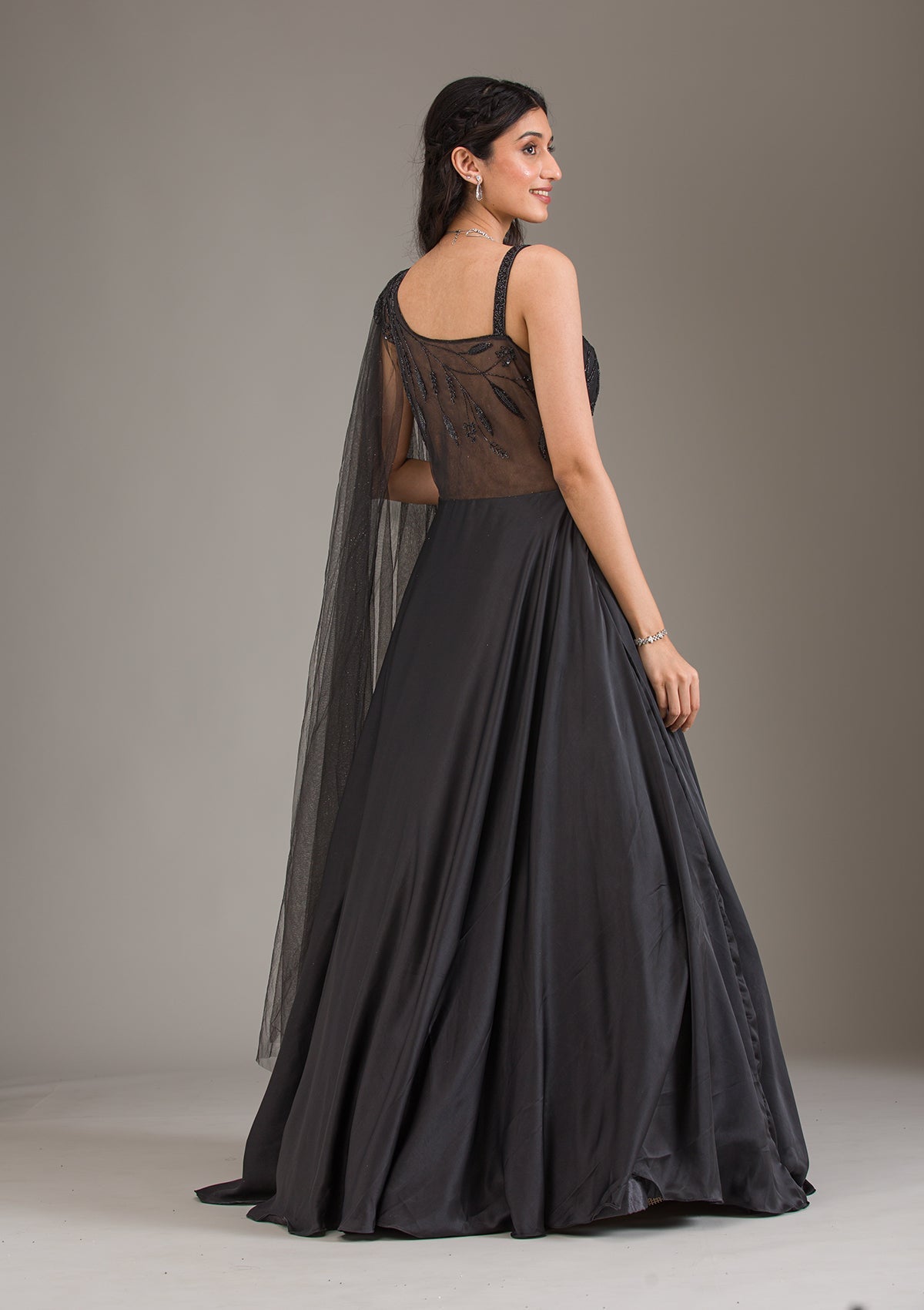 Black Cutdana Net Gown-Koskii