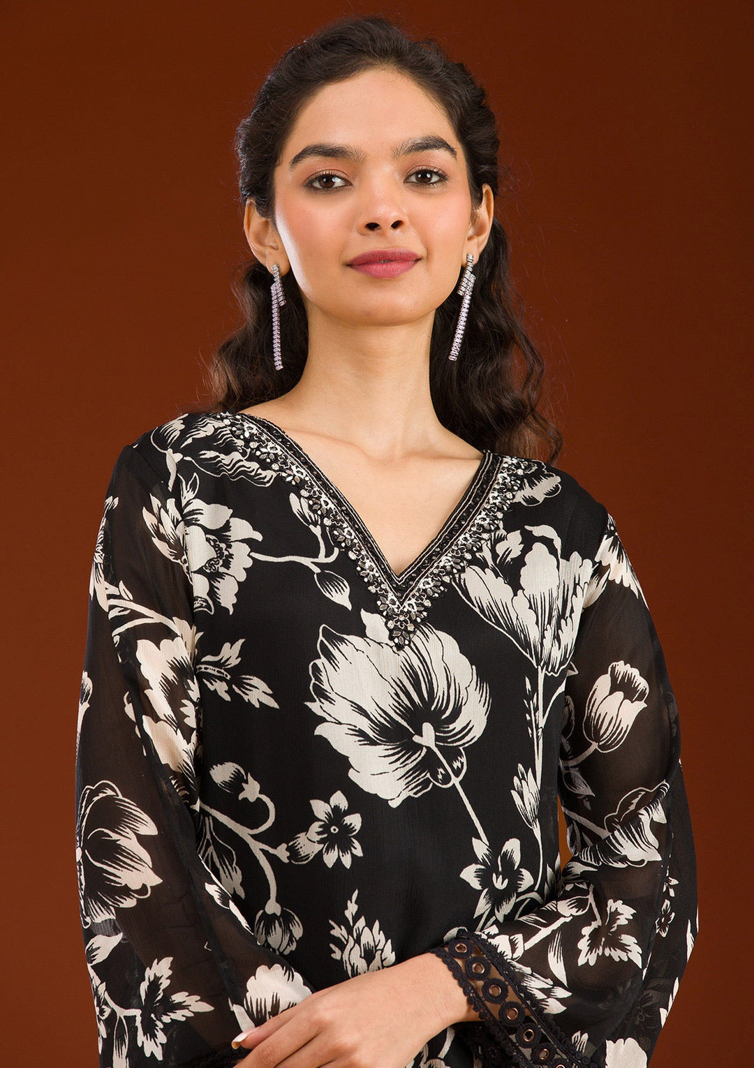 Black Cutdana Semi Crepe Readymade Salwar Suit