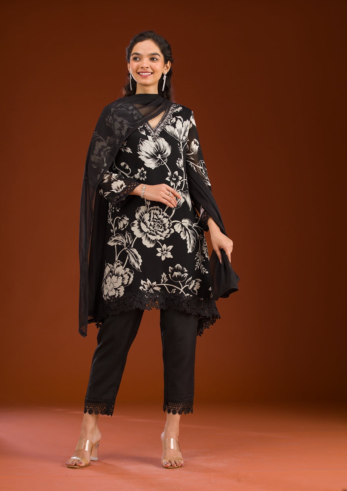 Black Cutdana Semi Crepe Readymade Salwar Suit