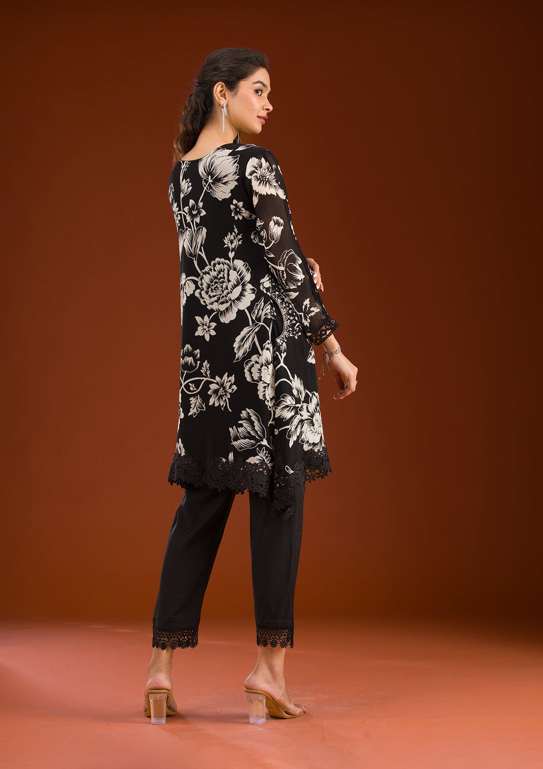 Black Cutdana Semi Crepe Readymade Salwar Suit-Koskii