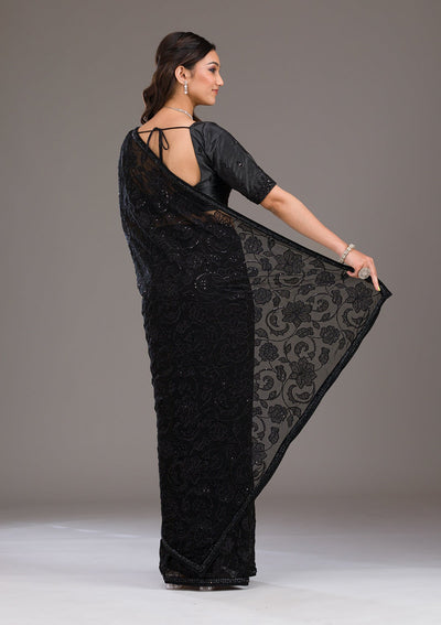 Black Cutdana Tissue Saree-Koskii