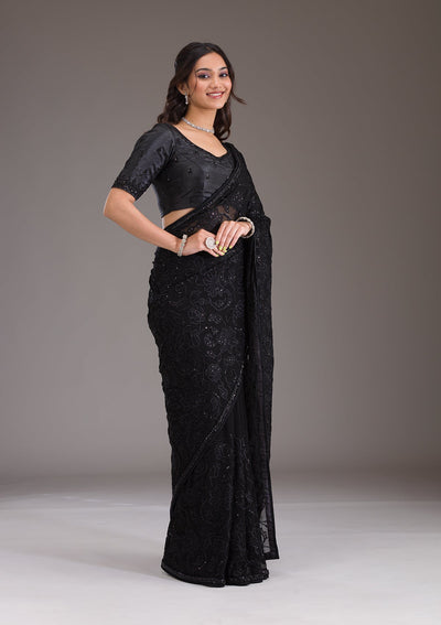 Black Cutdana Tissue Saree-Koskii