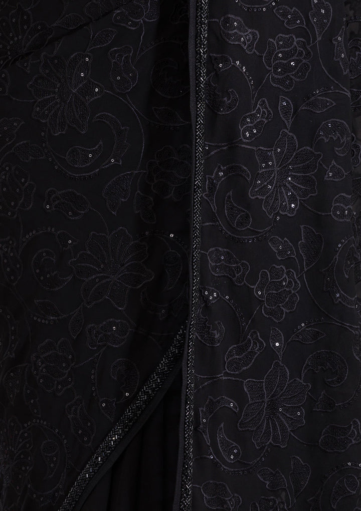 Black Cutdana Tissue Saree-Koskii