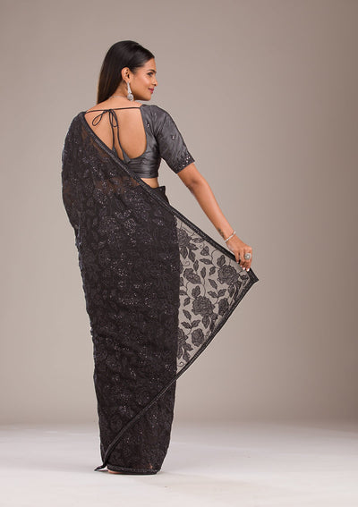 Black Cutdana Tissue Saree-Koskii