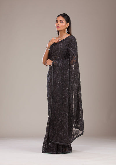 Black Cutdana Tissue Saree-Koskii