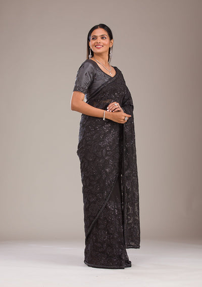 Black Cutdana Tissue Saree-Koskii